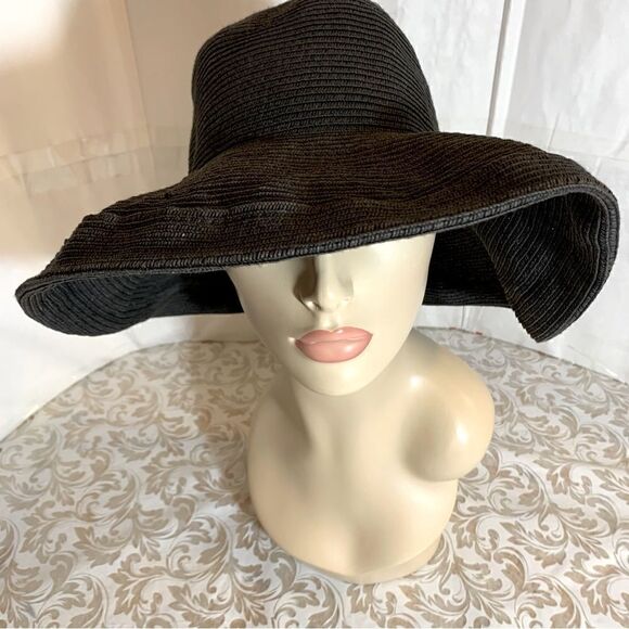 Kathy Jeanne Floppy Bucket Straw Black Hat Size M/L Gorgeous - Picture 3 of 8
